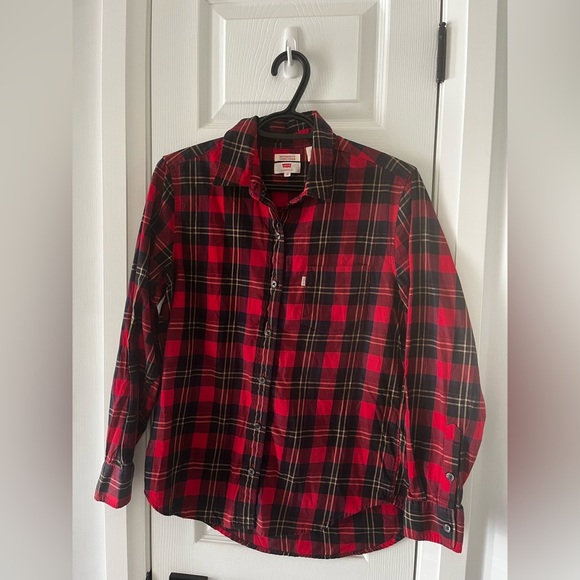 Levi’s Boyfriend-Fit Plaid Shirt XS 100% Cotton Red/Blue Vintage Y2K - Picture 5 of 6